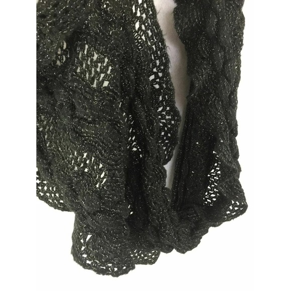 Ruffle Edge Black Soft Silver Metallic Thread Cable Knit Infinity Loop Scarf - Picture 10 of 10